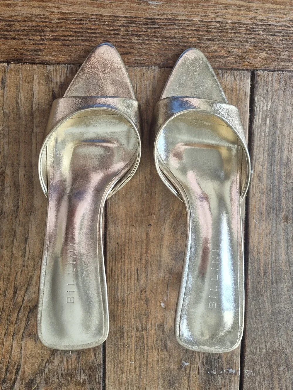 Billini Metallic Gold Slide Stiletto Heel - Women's Dress Sandal Heel - Size 8